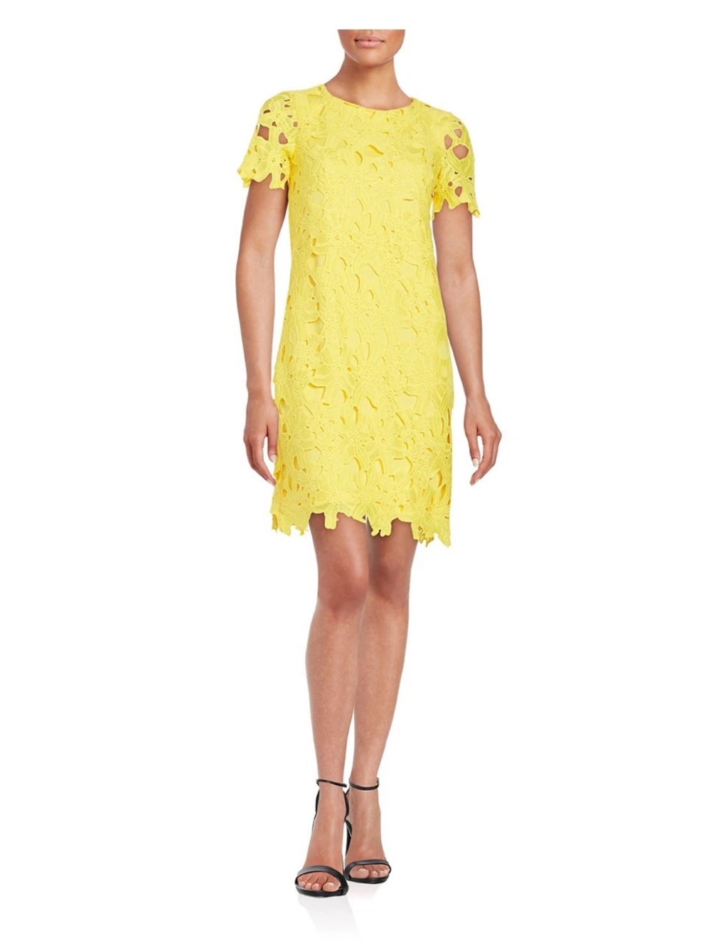 Calvin Klein Women's Crochet Yellow Floral Lace Sheath Dress Canary Size 8